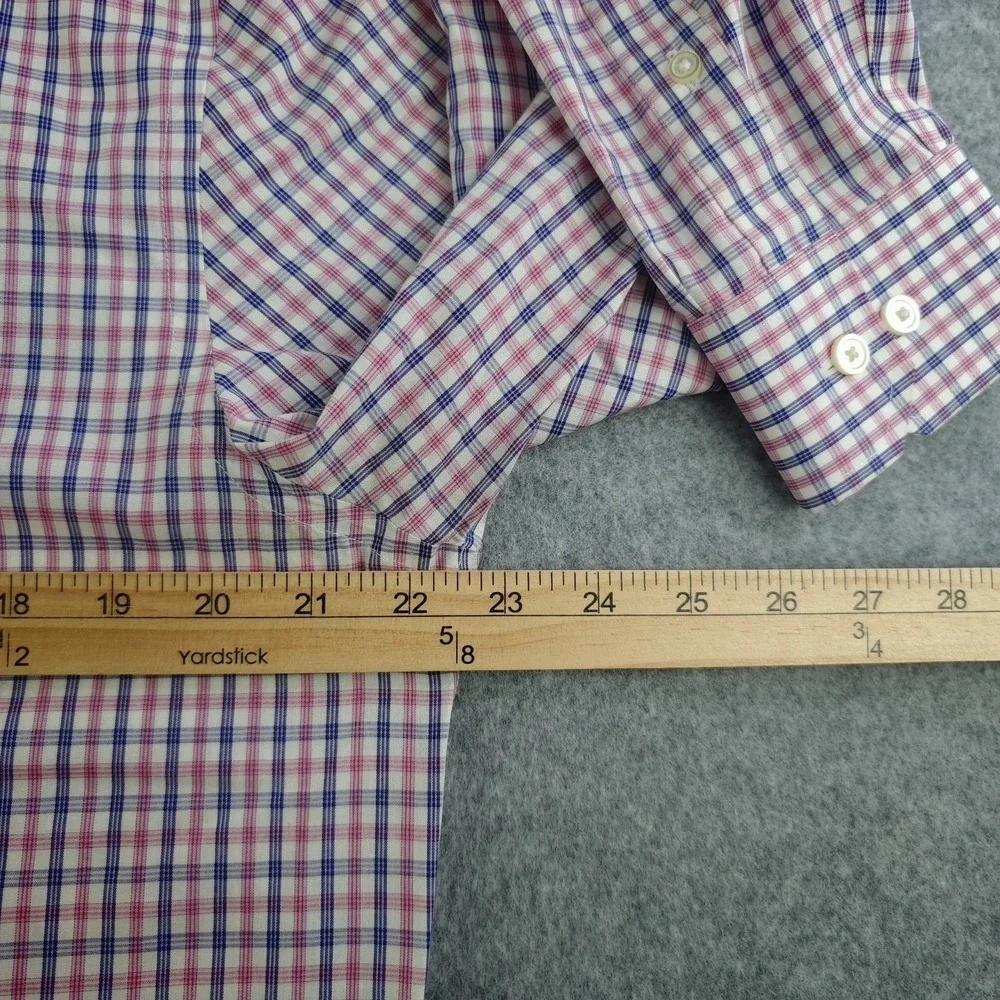Banana Republic Shirt Mens Large Untucked Fit Non Iron Blue Pink Check Button